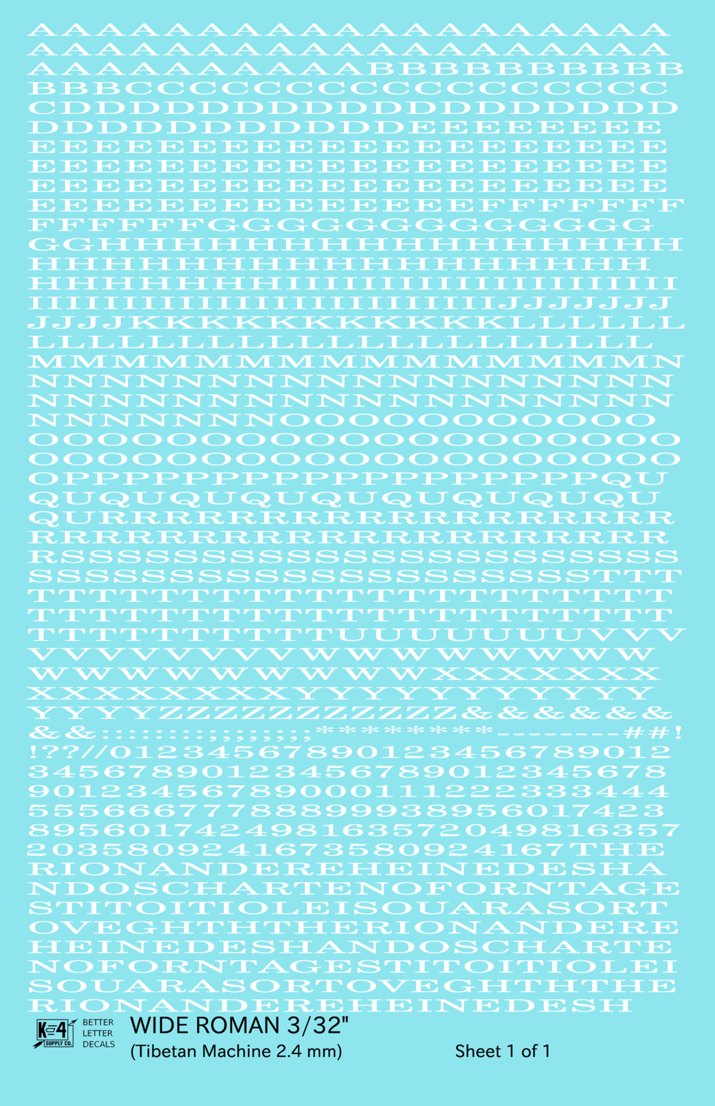 Wide Roman Letter Number Alphabet
