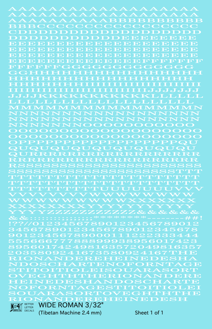 Wide Roman Letter Number Alphabet