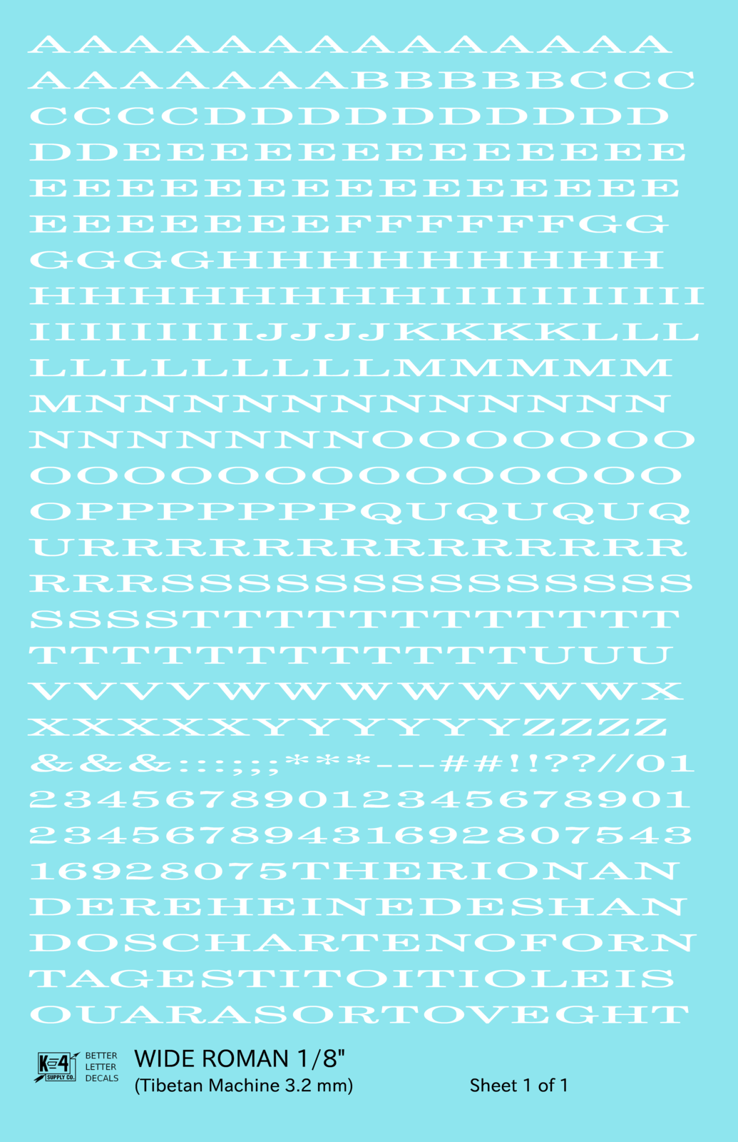 Wide Roman Letter Number Alphabet