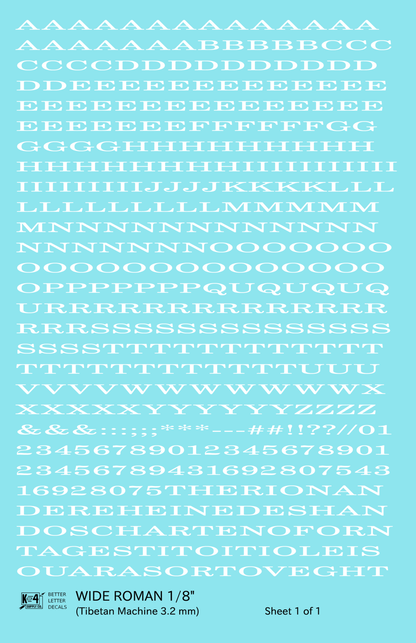 Wide Roman Letter Number Alphabet
