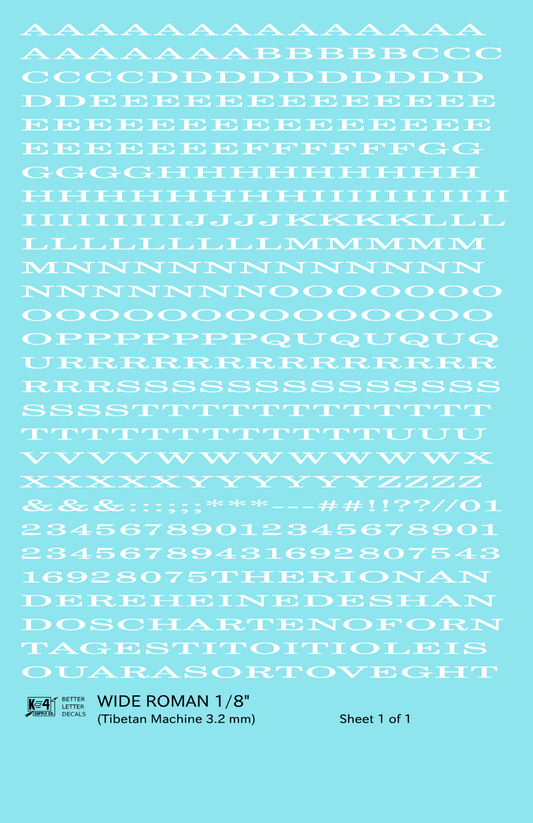 Wide Roman Letter Number Alphabet