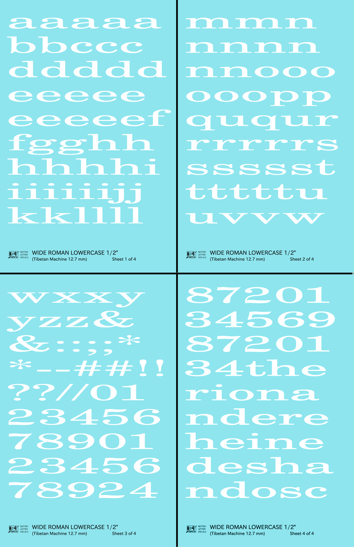Lowercase Wide Roman Letter Number Alphabet
