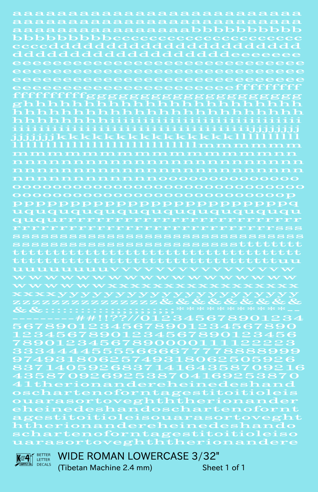 Lowercase Wide Roman Letter Number Alphabet