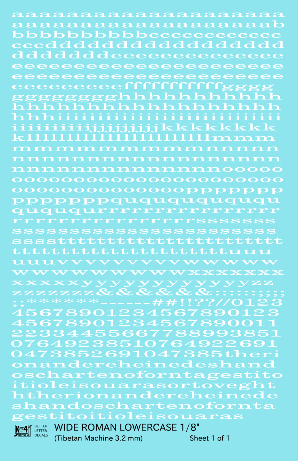 Lowercase Wide Roman Letter Number Alphabet
