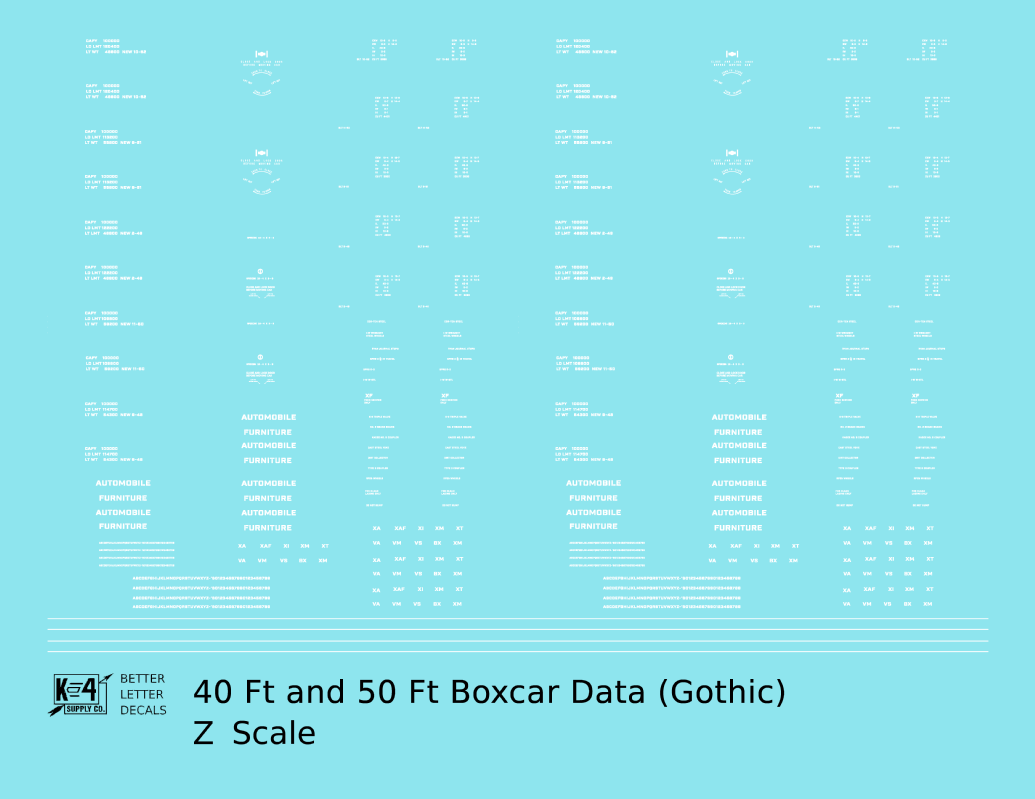 40 To 50 Ft Boxcar Gothic Font Dimensional Data Set