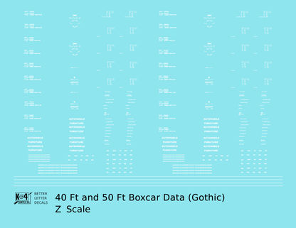 40 To 50 Ft Boxcar Gothic Font Dimensional Data Set