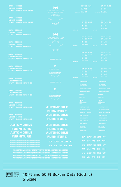 40 To 50 Ft Boxcar Gothic Font Dimensional Data Set