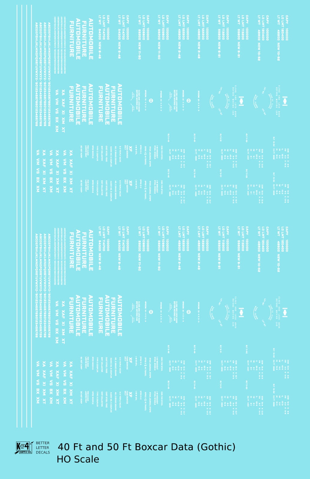40 To 50 Ft Boxcar Gothic Font Dimensional Data Set