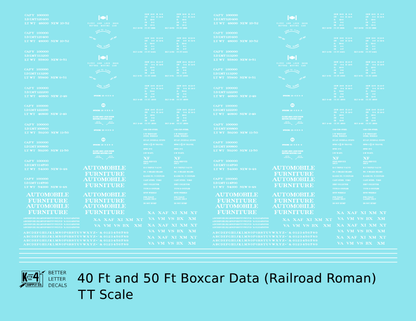40 To 50 Ft Boxcar Roman Font Dimensional Data Set