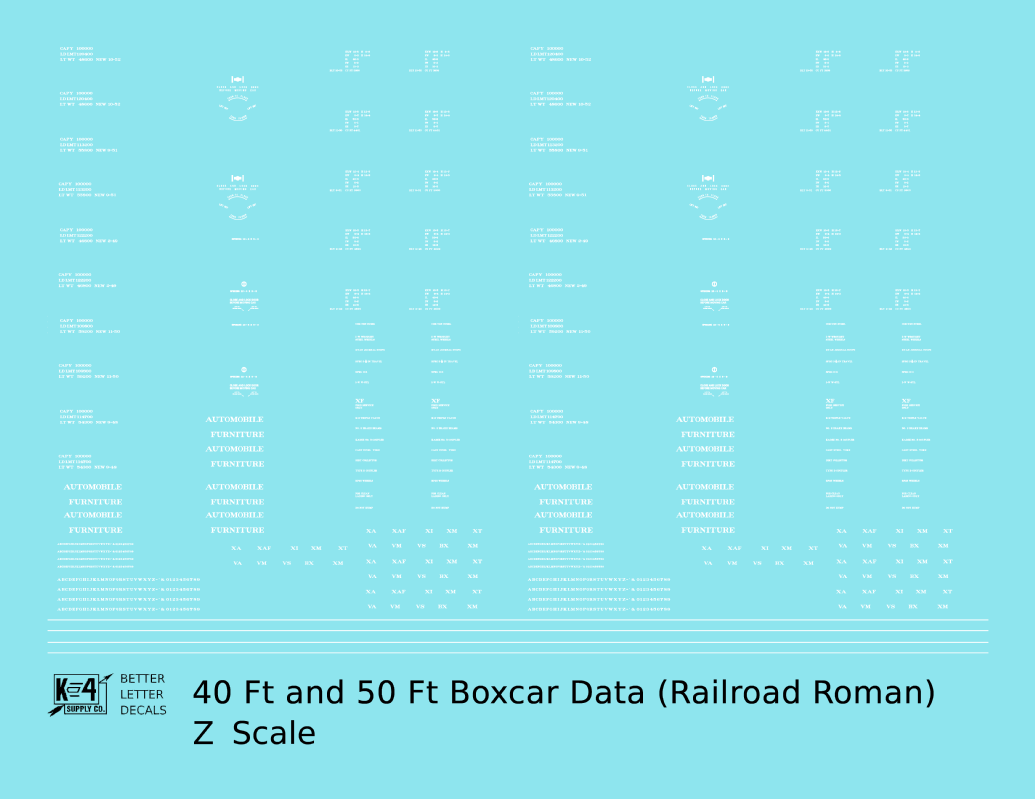 40 To 50 Ft Boxcar Roman Font Dimensional Data Set