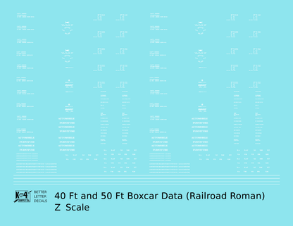 40 To 50 Ft Boxcar Roman Font Dimensional Data Set