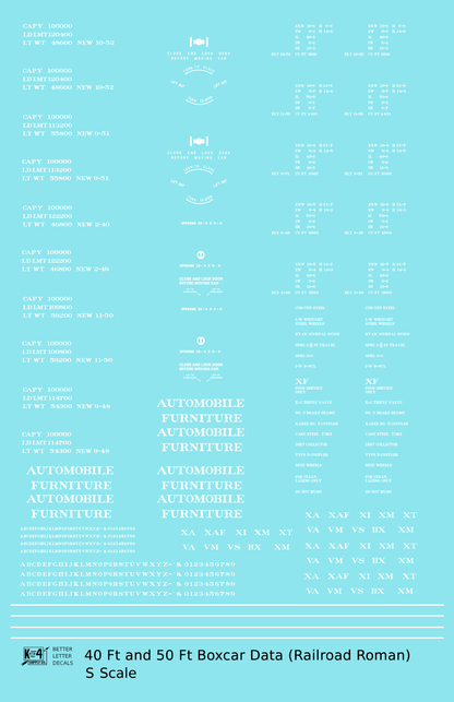 40 To 50 Ft Boxcar Roman Font Dimensional Data Set