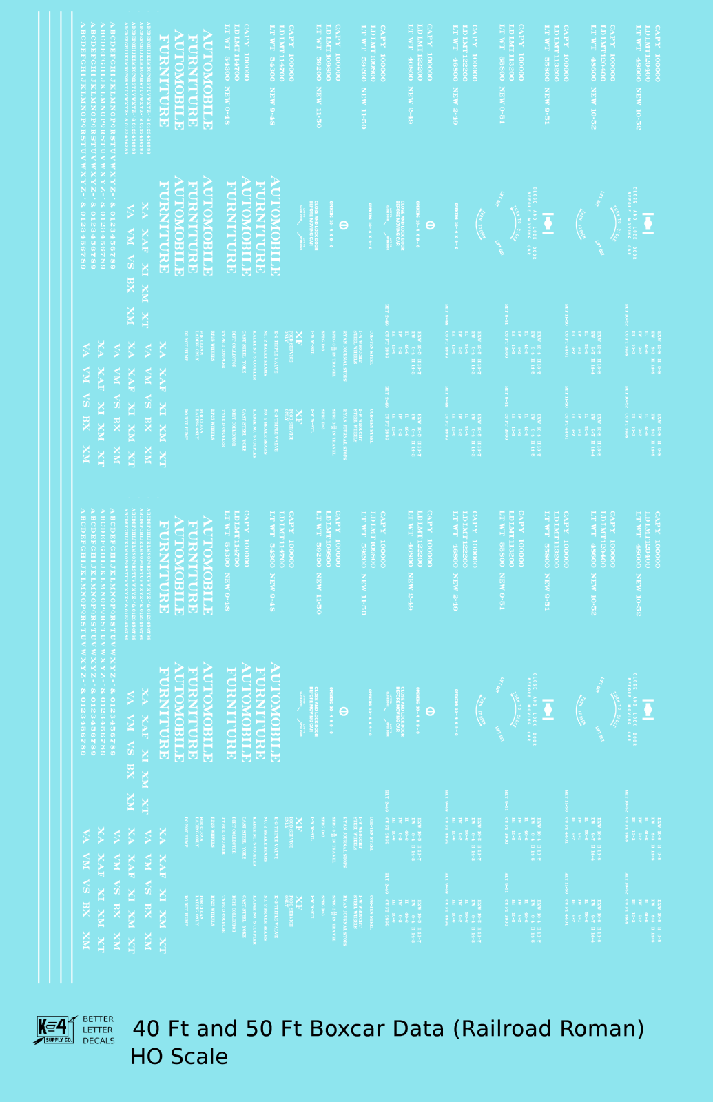 40 To 50 Ft Boxcar Roman Font Dimensional Data Set