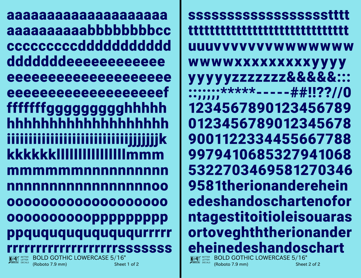 Lowercase Bold Gothic Letter Number Alphabet