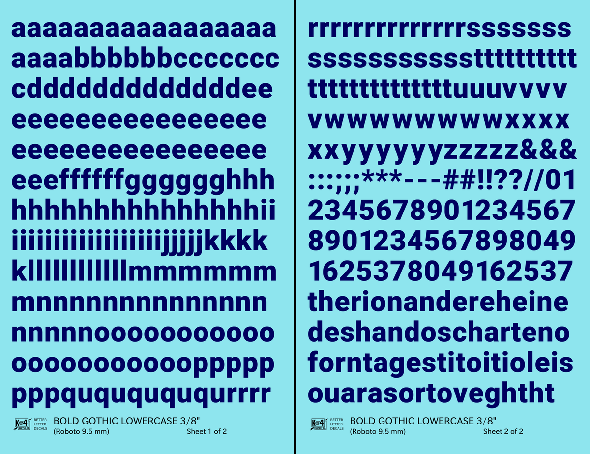 Lowercase Bold Gothic Letter Number Alphabet