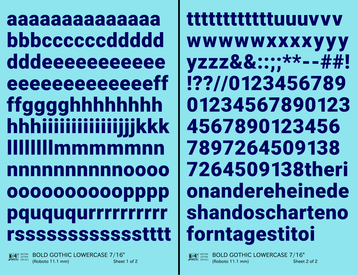 Lowercase Bold Gothic Letter Number Alphabet