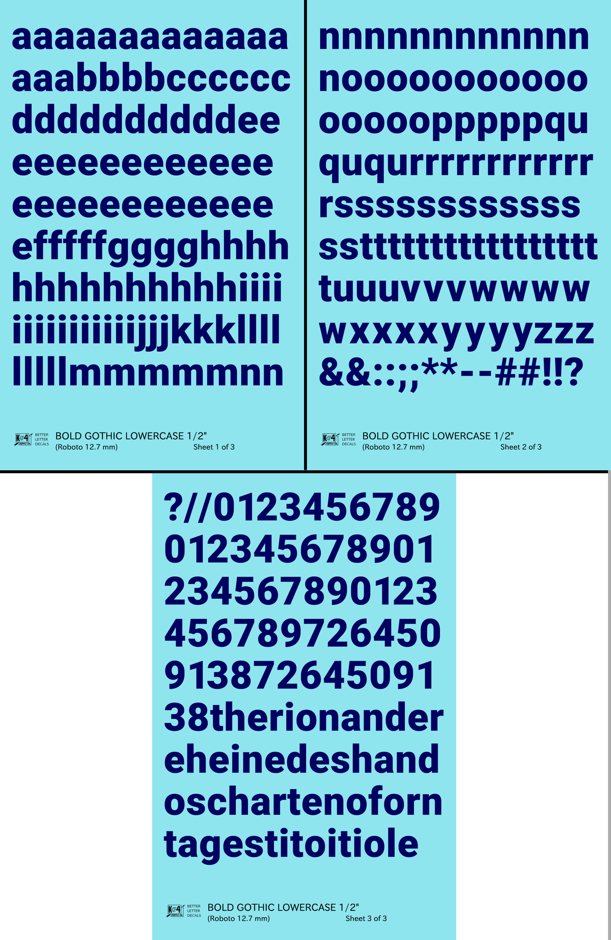 Lowercase Bold Gothic Letter Number Alphabet