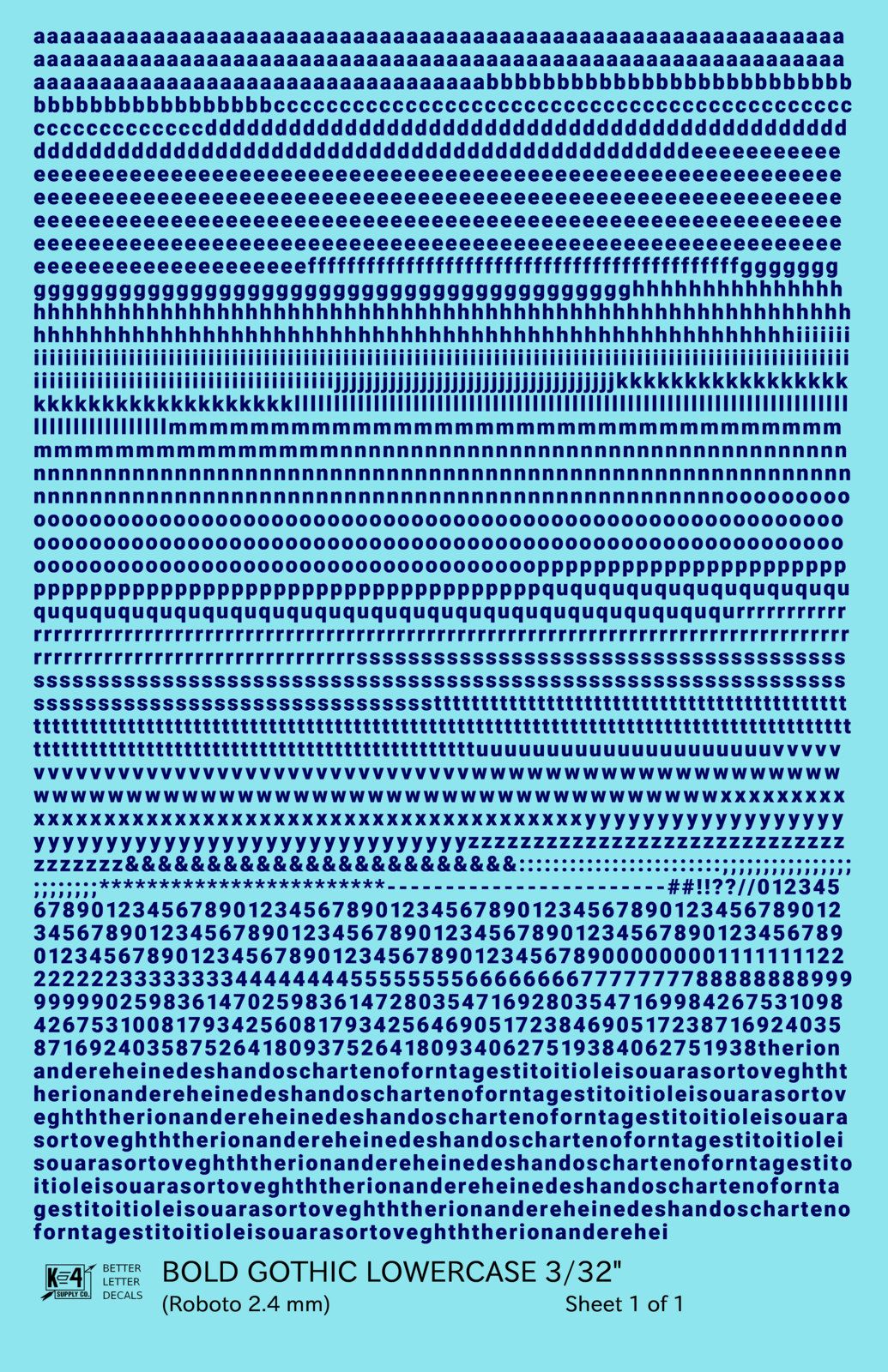 Lowercase Bold Gothic Letter Number Alphabet