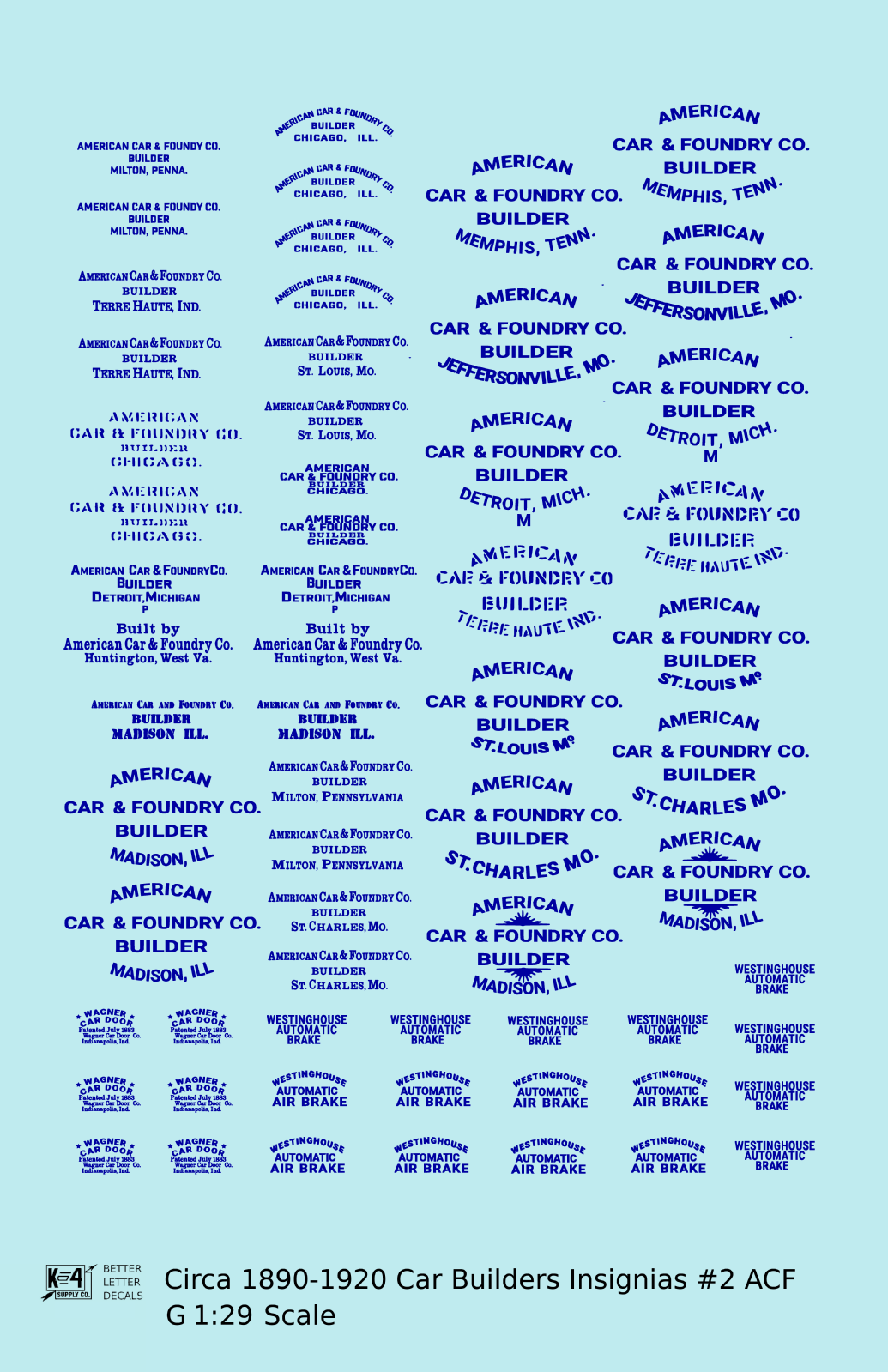 1900 Era ACF Car Builder Insignias