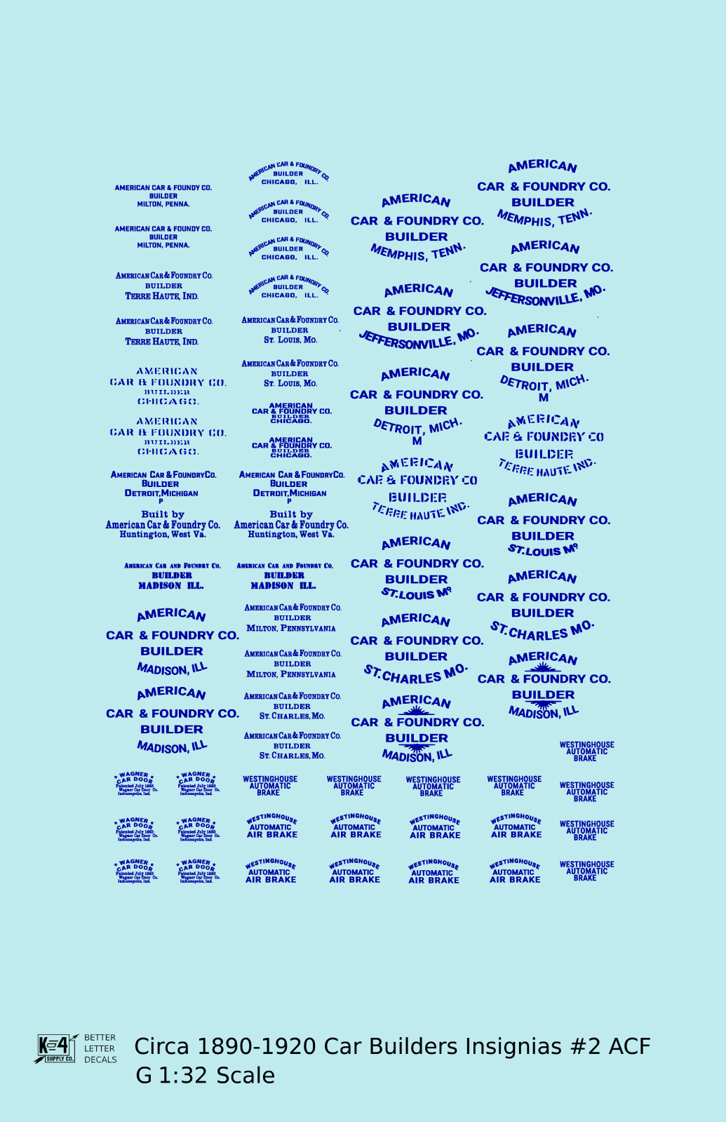 1900 Era ACF Car Builder Insignias