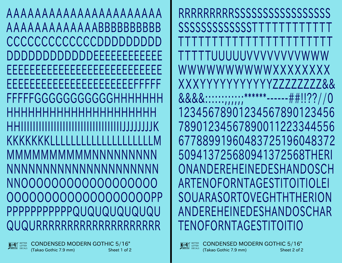 Condensed Modern Gothic Letter Number Alphabet