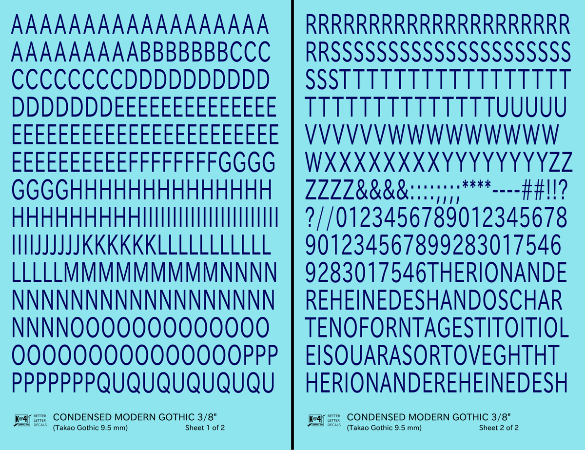 Condensed Modern Gothic Letter Number Alphabet