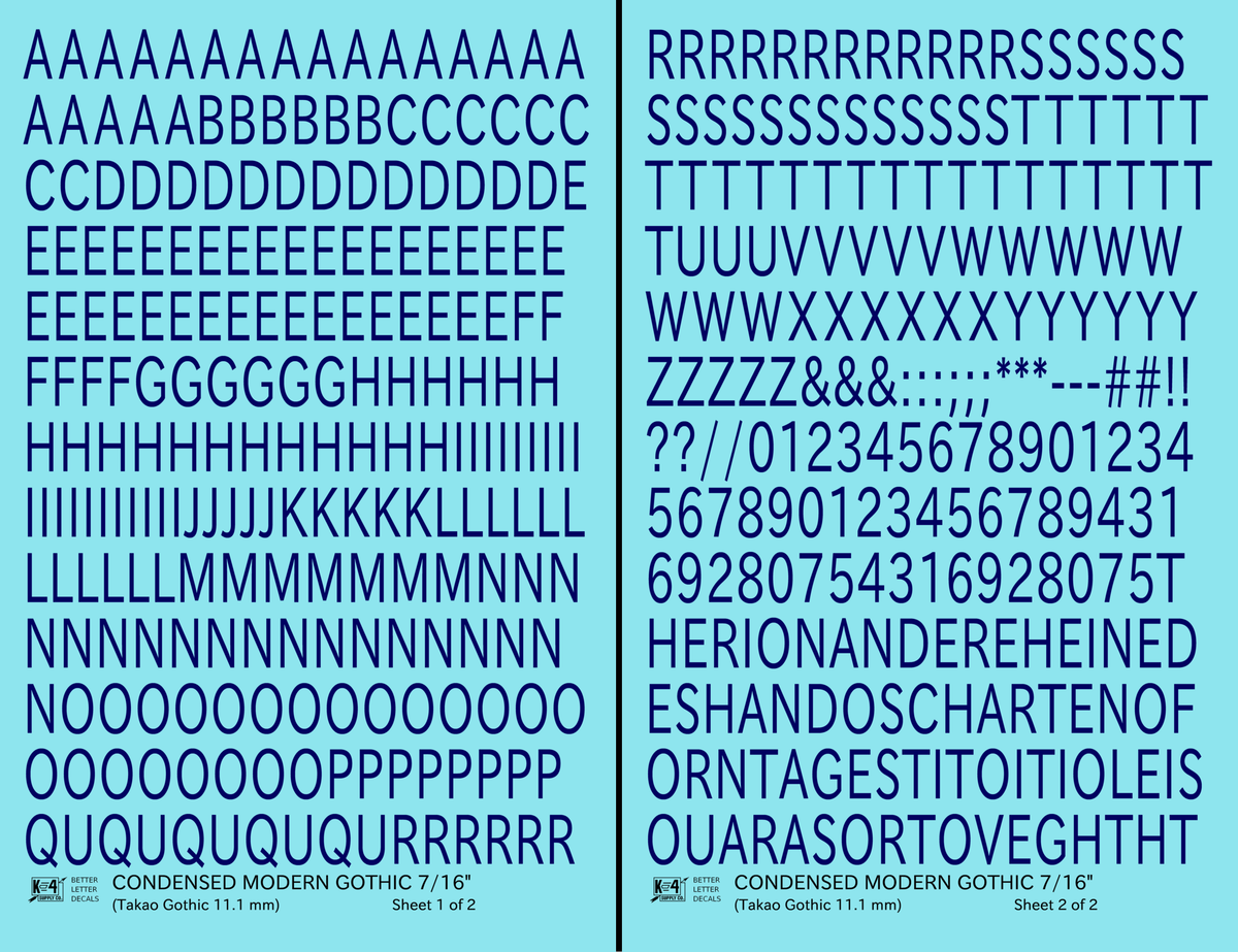 Condensed Modern Gothic Letter Number Alphabet