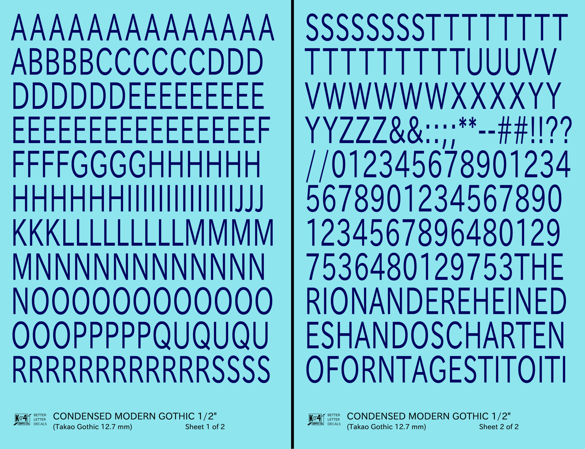 Condensed Modern Gothic Letter Number Alphabet