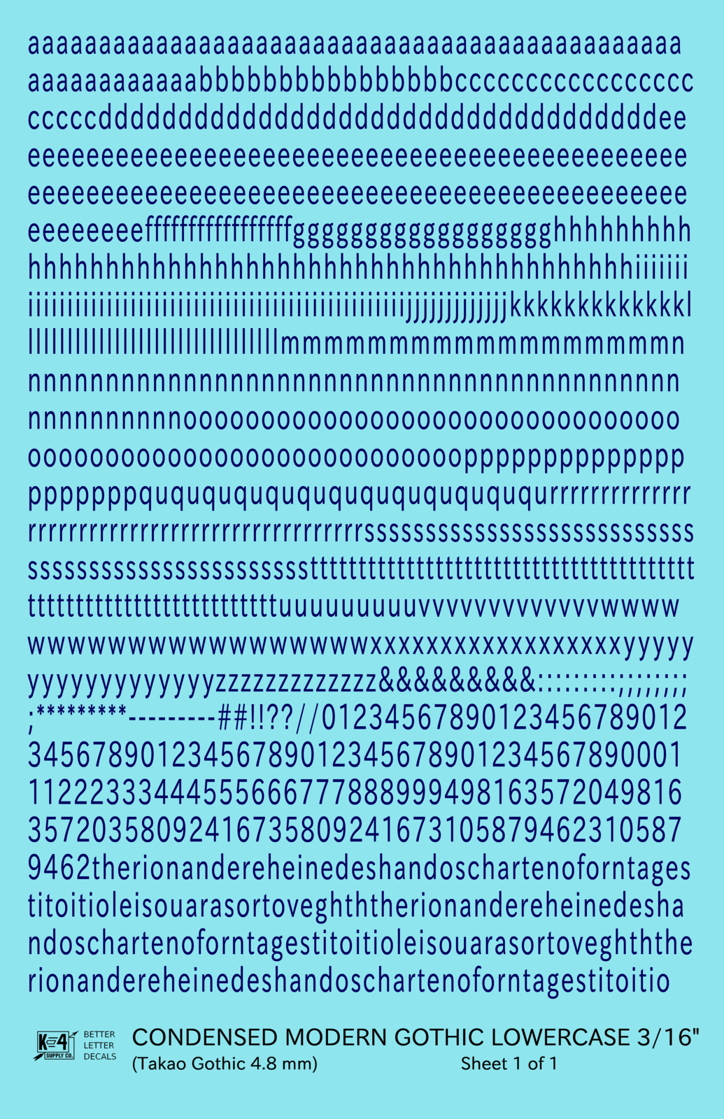 Lowercase Condensed Modern Gothic Letter Alphabet