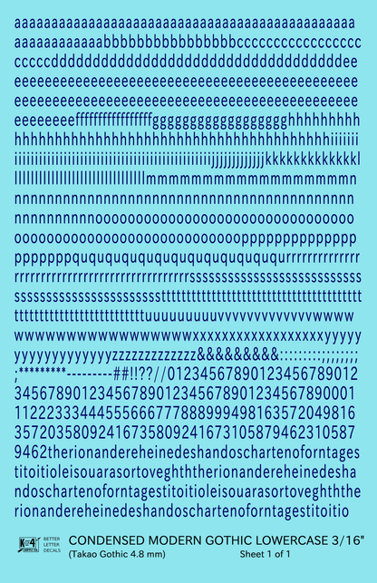Lowercase Condensed Modern Gothic Letter Alphabet
