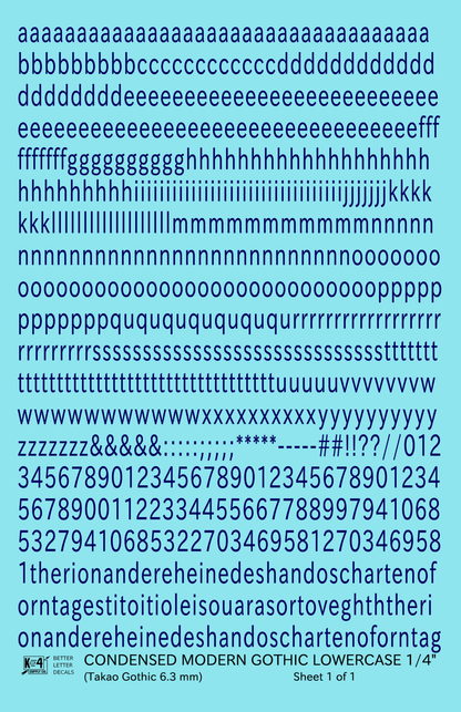 Lowercase Condensed Modern Gothic Letter Alphabet