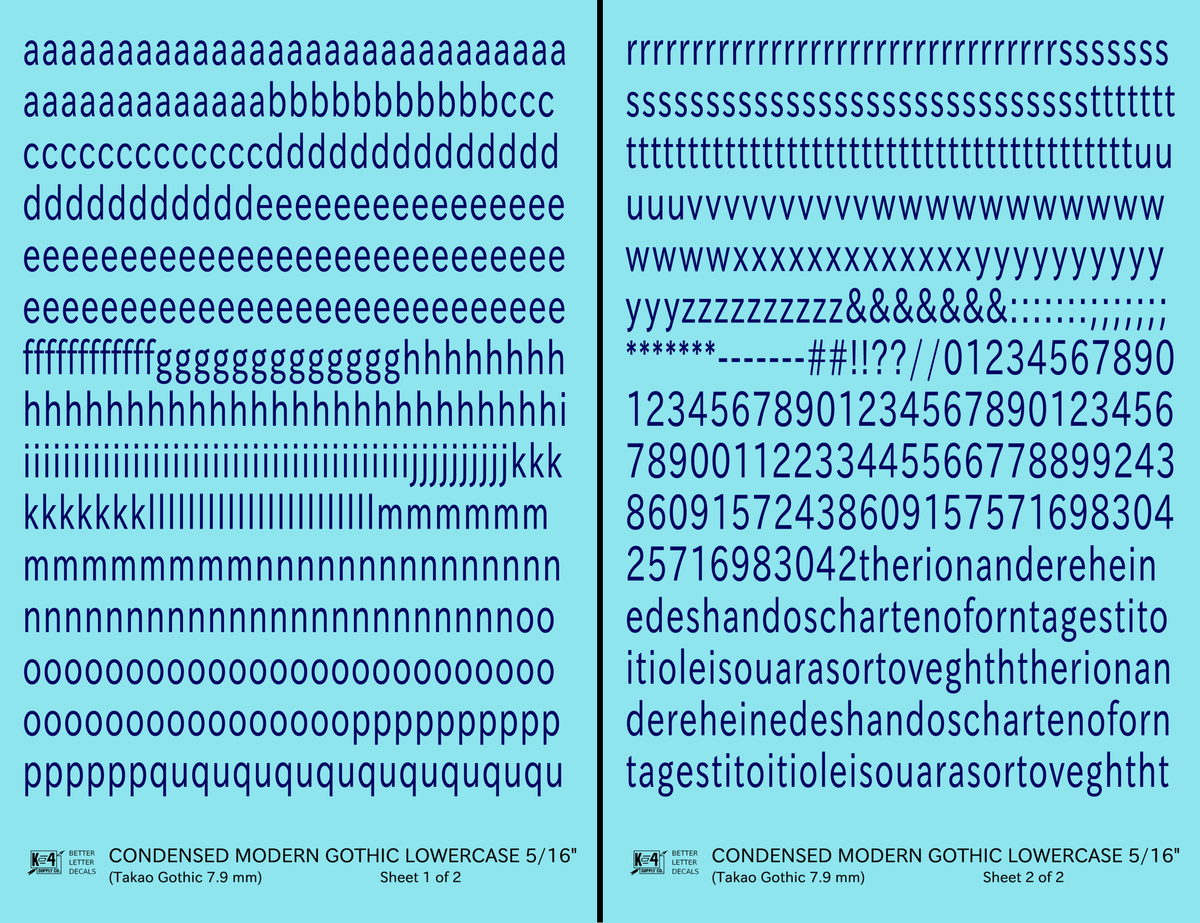 Lowercase Condensed Modern Gothic Letter Alphabet