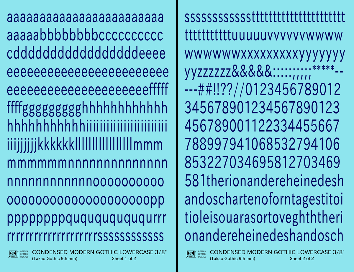 Lowercase Condensed Modern Gothic Letter Alphabet