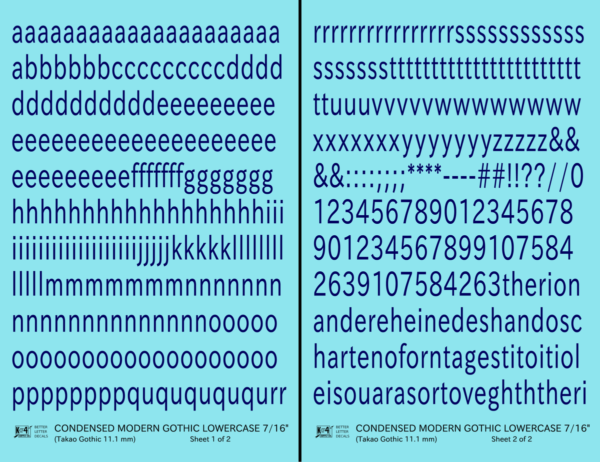 Lowercase Condensed Modern Gothic Letter Alphabet