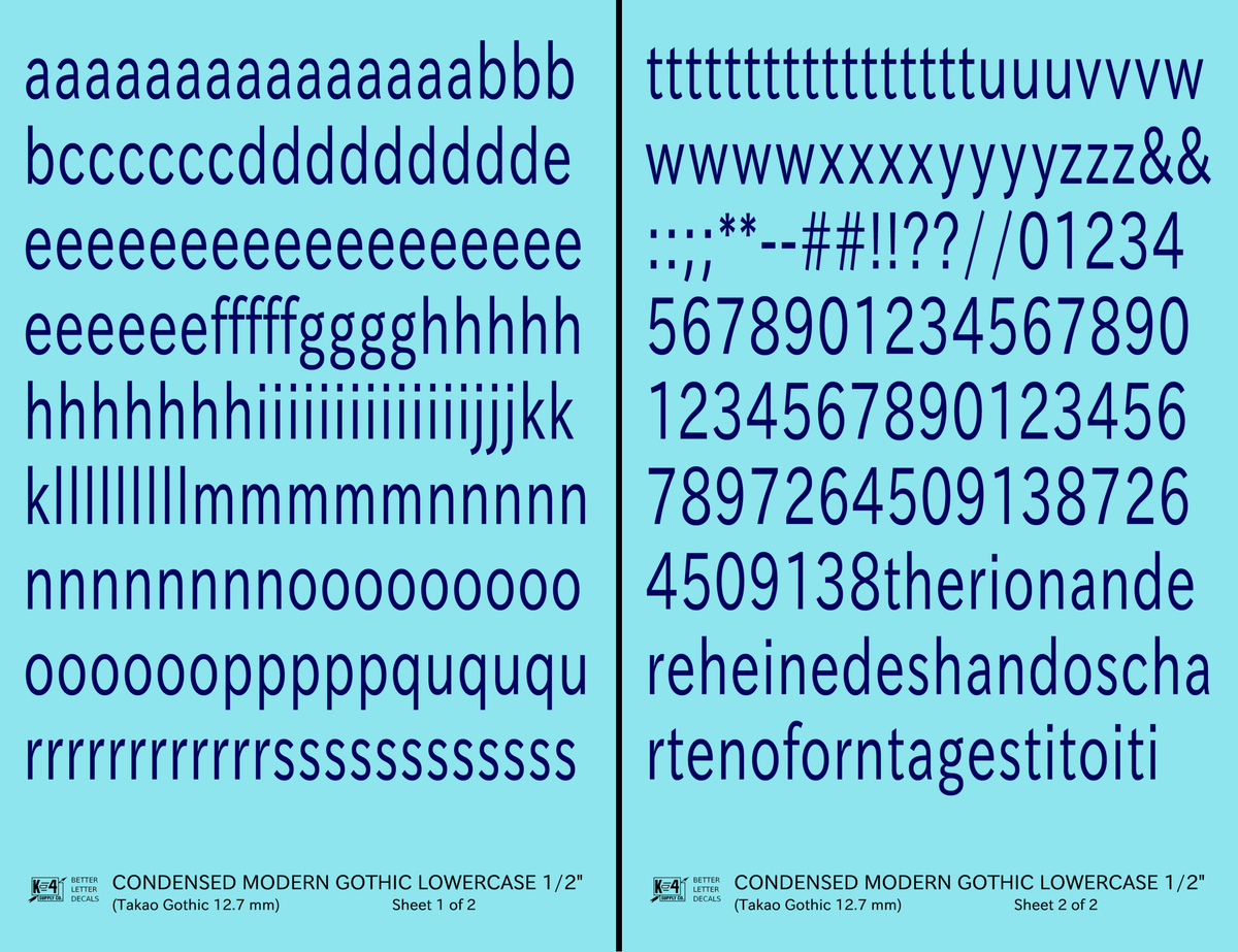Lowercase Condensed Modern Gothic Letter Alphabet