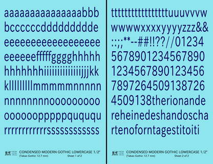 Lowercase Condensed Modern Gothic Letter Alphabet