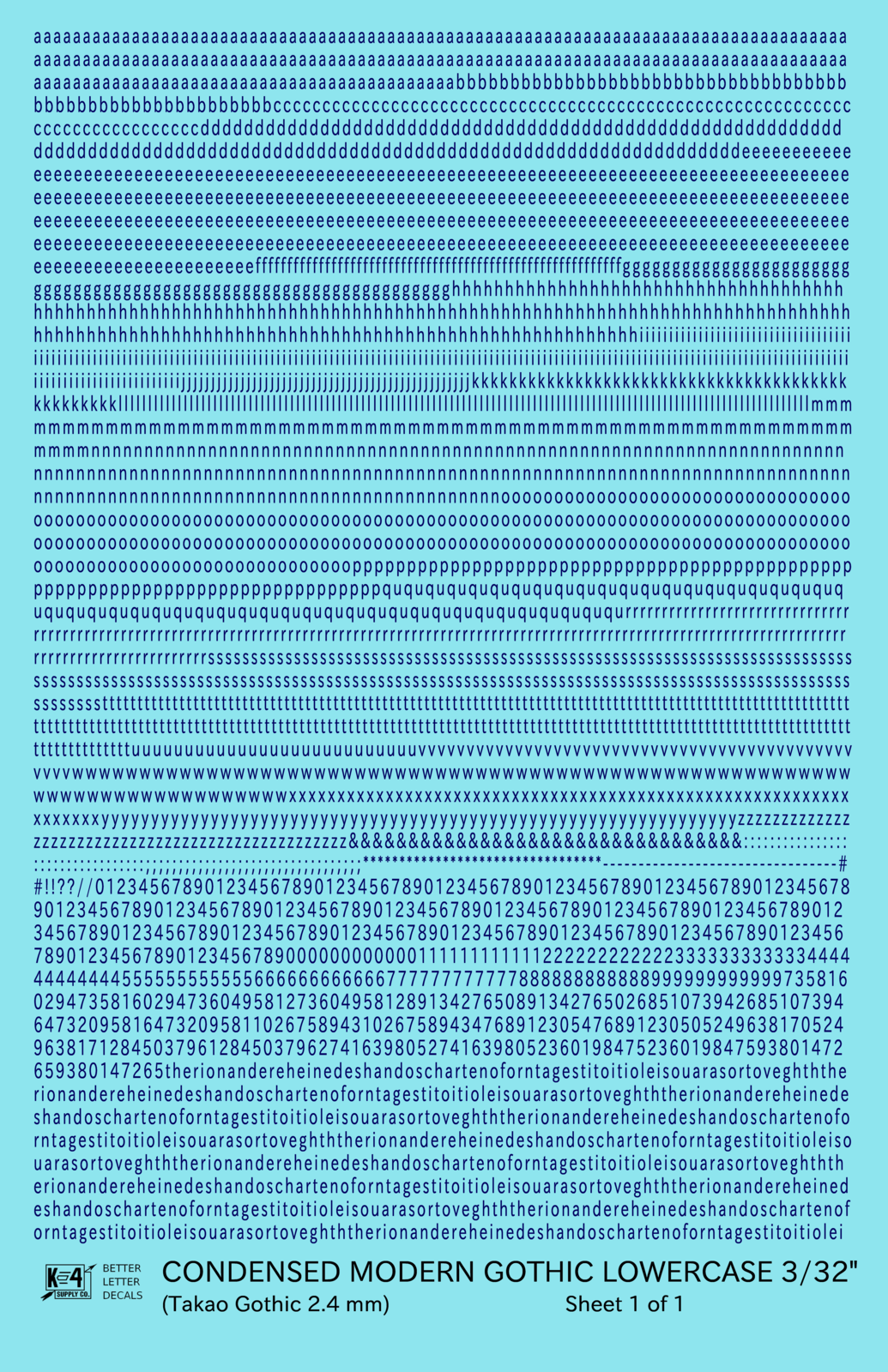 Lowercase Condensed Modern Gothic Letter Alphabet