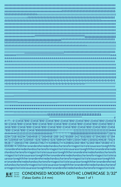 Lowercase Condensed Modern Gothic Letter Alphabet