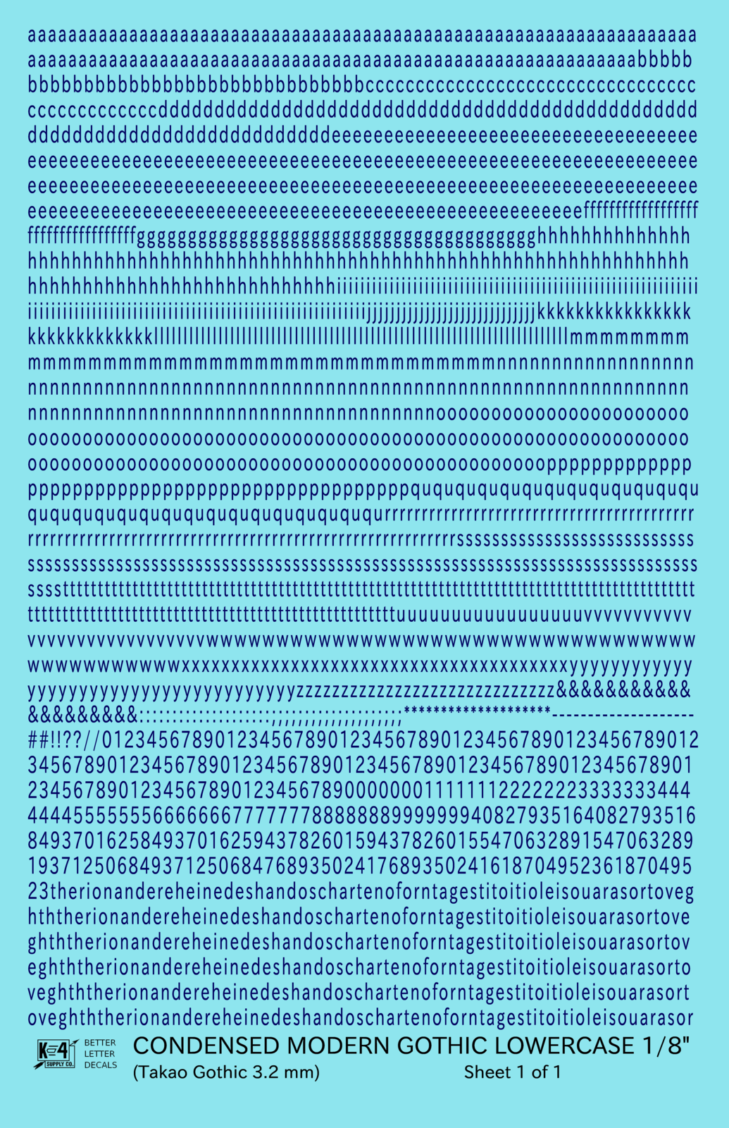 Lowercase Condensed Modern Gothic Letter Alphabet