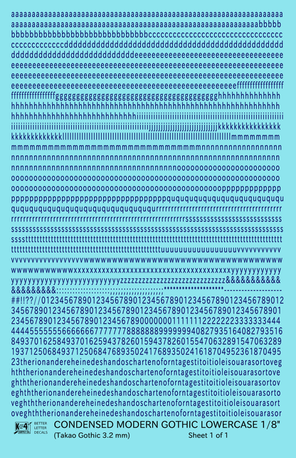 Lowercase Condensed Modern Gothic Letter Alphabet