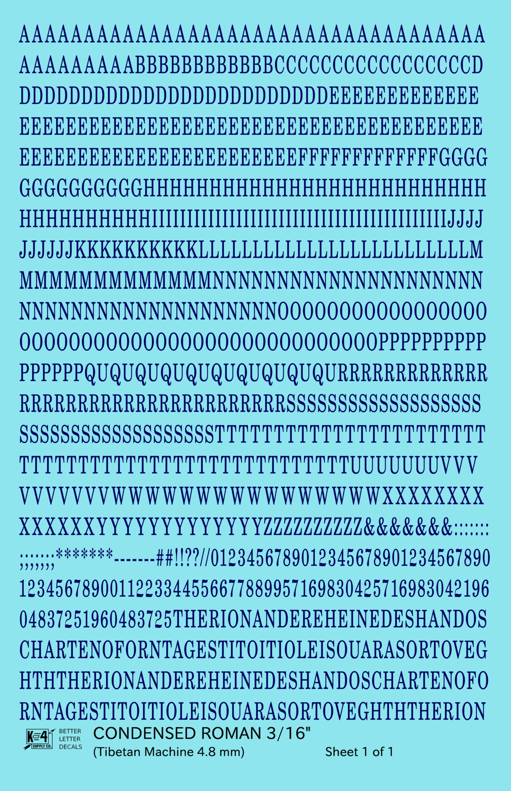 Condensed Roman Letter Number Alphabet