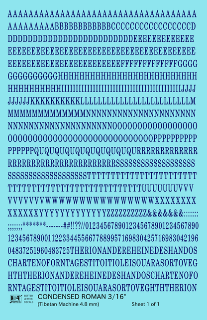Condensed Roman Letter Number Alphabet