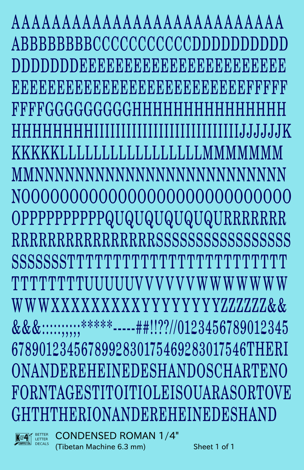Condensed Roman Letter Number Alphabet