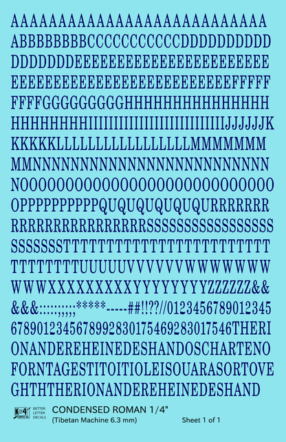 Condensed Roman Letter Number Alphabet