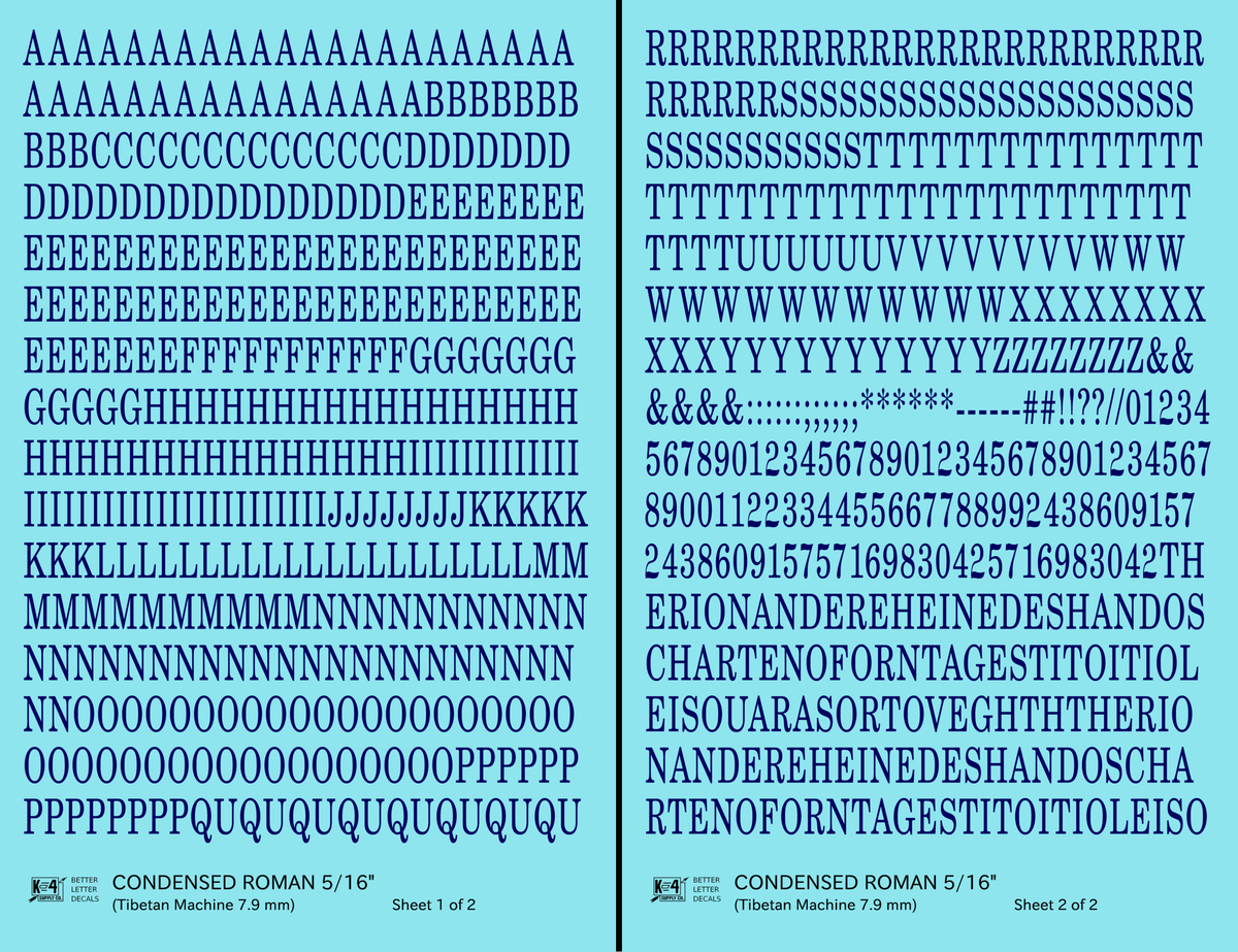 Condensed Roman Letter Number Alphabet