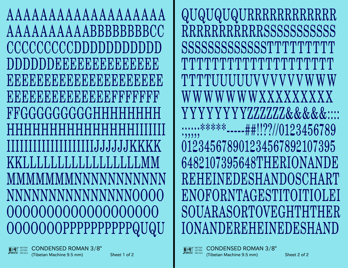 Condensed Roman Letter Number Alphabet
