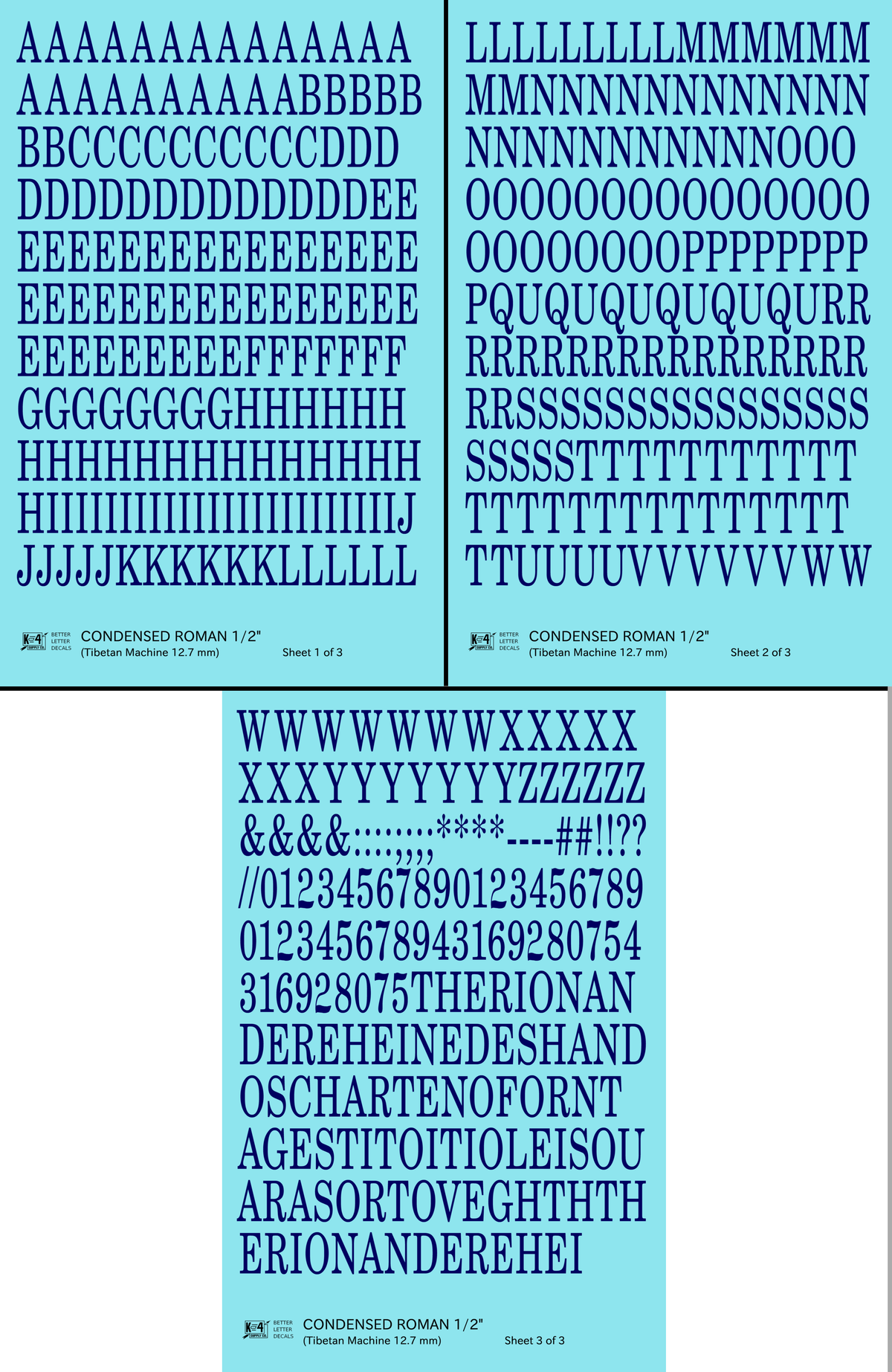 Condensed Roman Letter Number Alphabet