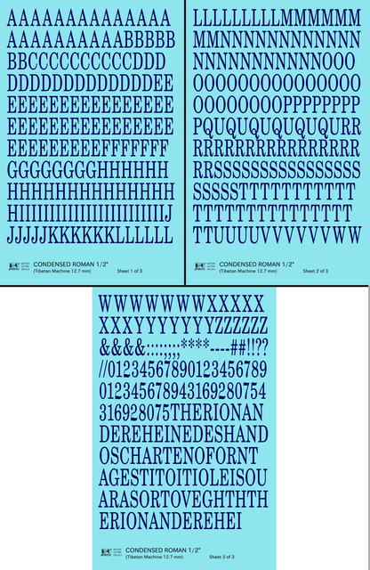 Condensed Roman Letter Number Alphabet