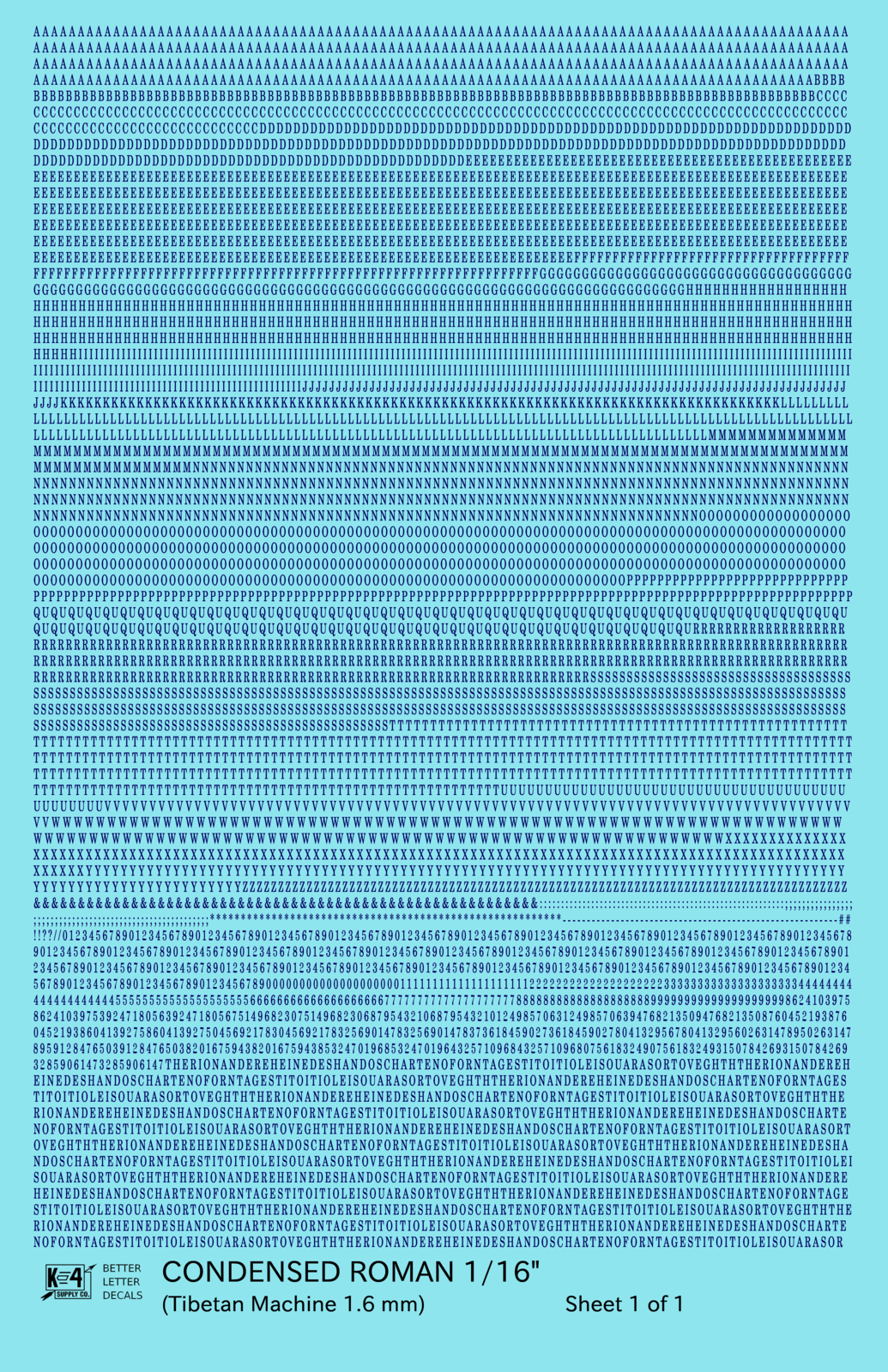 Condensed Roman Letter Number Alphabet