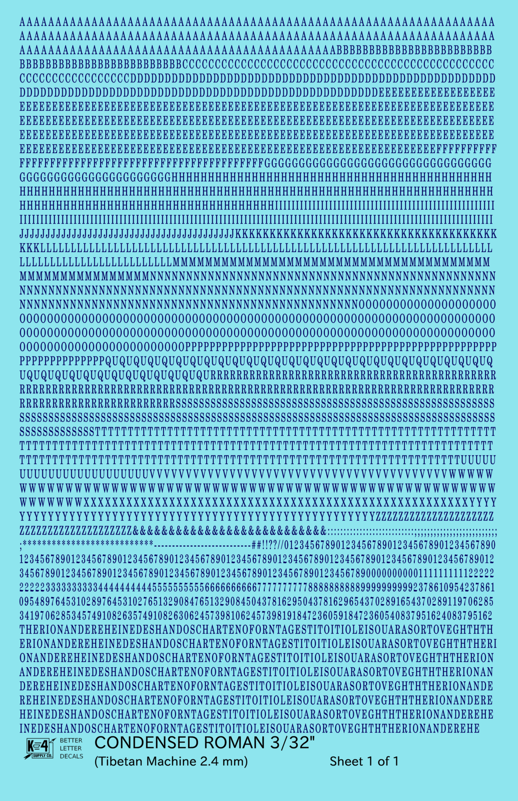 Condensed Roman Letter Number Alphabet